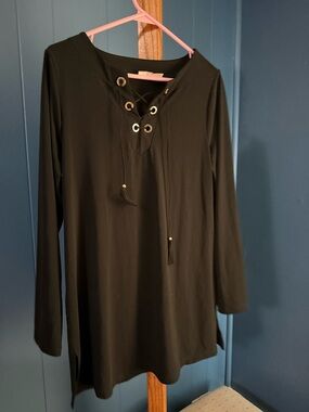 Chico's Black Lace-Up Long Sleeve Tunic